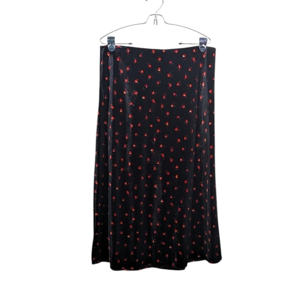 NEW Loft Floral Velvet Pencil Skirt Large Black Red Ditsy Goth Whimsygoth Fairy